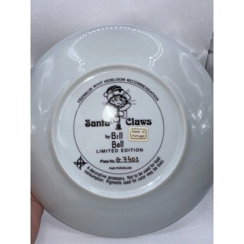 Franklin Mint Bill Bell Christmas Cat Plate Santa‎ Claws Limited Edition #G7401